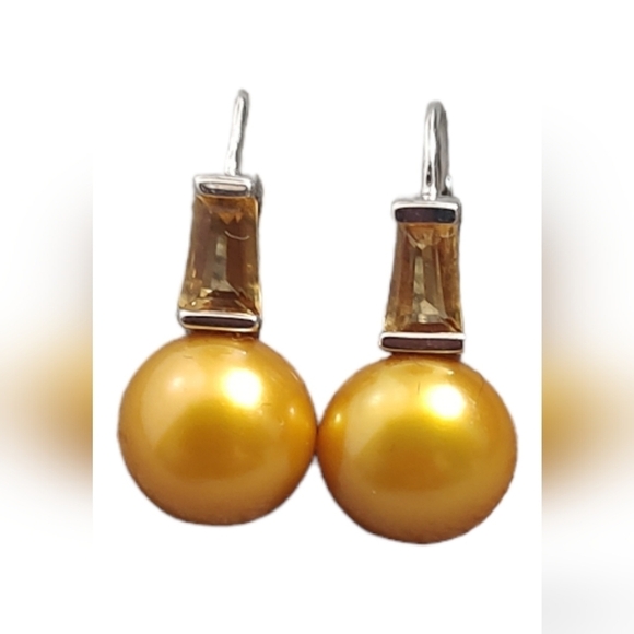 Yellow Pearl and topaz earrings - Picture 1 of 4